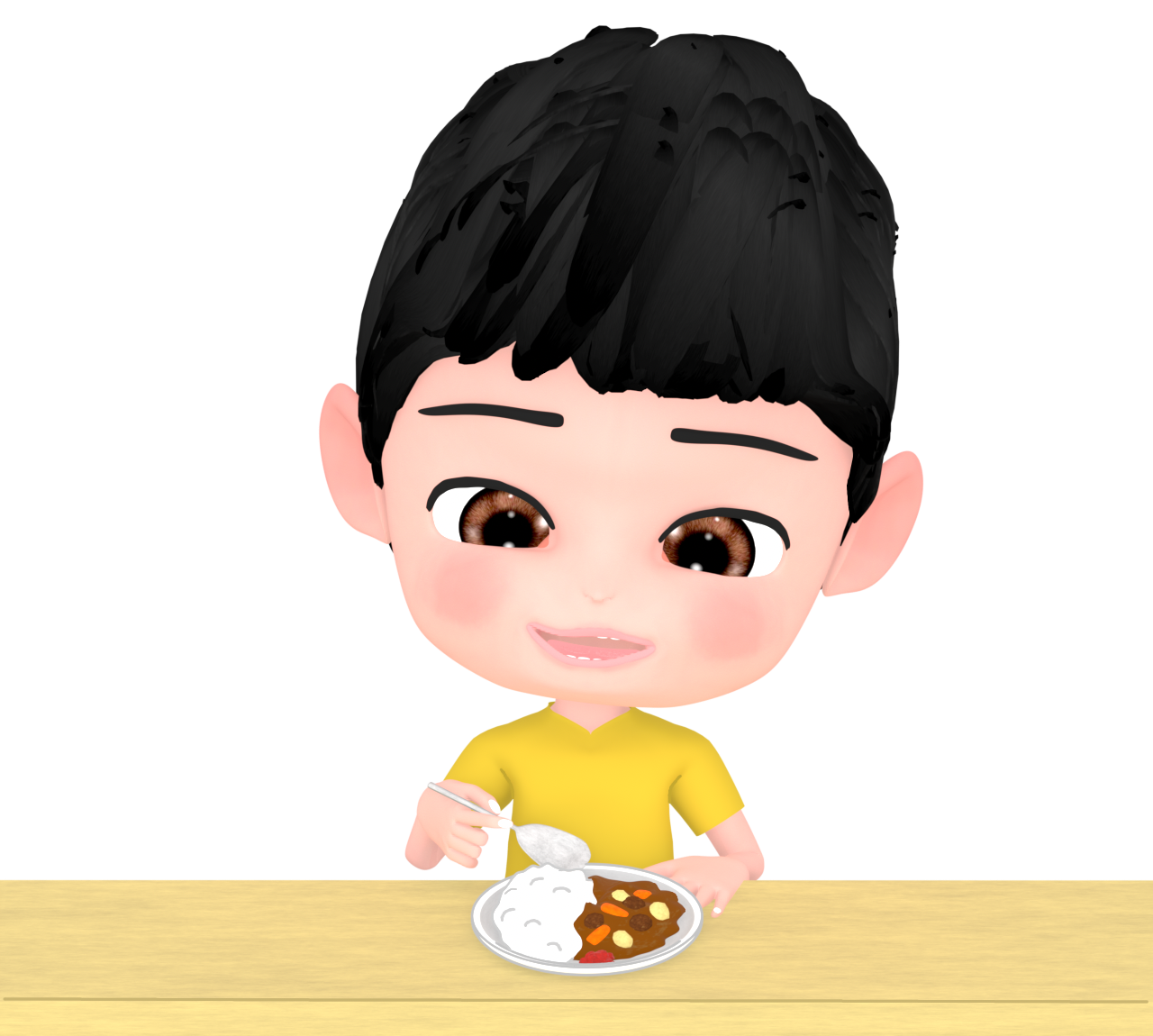 カレーを食べる男の子のイラスト