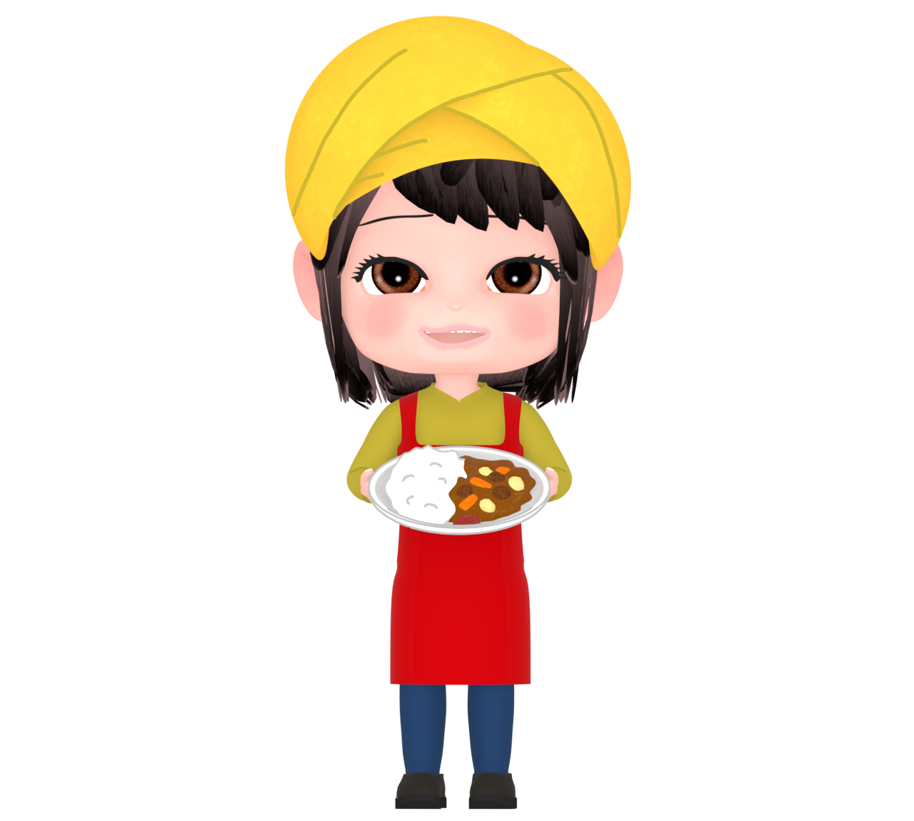 カレー屋のかわいい女性店員のイラスト