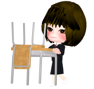 机を運ぶ女子生徒のイラスト
