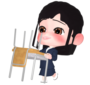 机を運ぶ女の子のイラスト