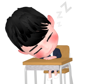 机で寝る男の子のイラスト
