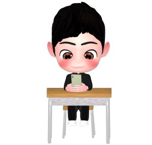 学校の机でスマホを触る男子生徒のイラスト
