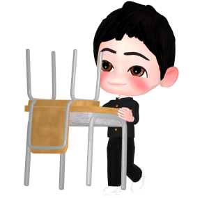 机を運ぶ学生のイラスト