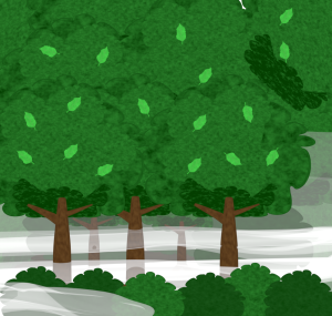 霧に包まれる森のイラスト