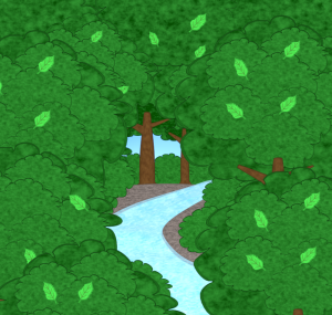 森を流れる川のイラスト