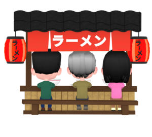 満席のラーメン屋台のイラスト