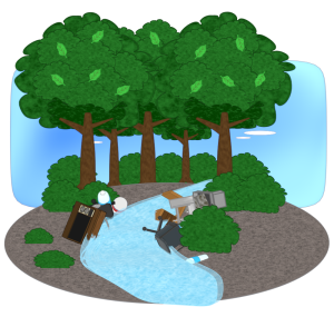 ゴミで汚れる川のイラスト