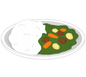 緑のカレーライスのイラスト
