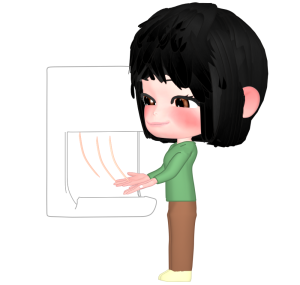 ハンドドライヤーを使う女性のイラスト
