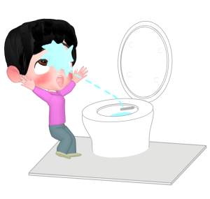 温水洗浄便座の水が顔にかかる人のイラスト