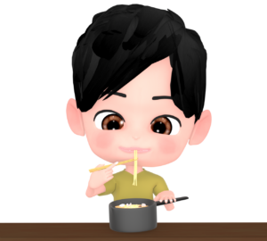 鍋から直接ラーメンを食べるイラスト