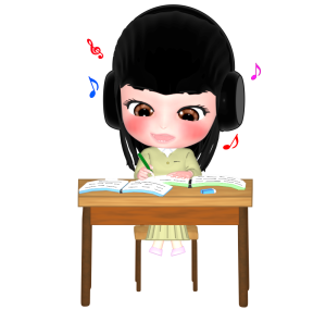 音楽を聴きながら勉強をするイラスト