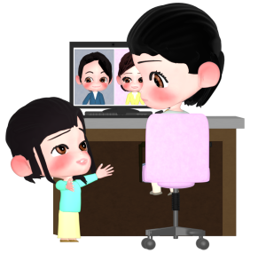 オンライン会議中に話しかける子供のイラスト