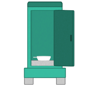 開いた仮設トイレのイラスト