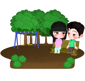 公園のベンチに座るカップルのイラスト