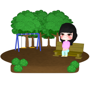 公園のベンチに座る女性のイラスト