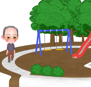 公園を散歩するおじいちゃんのイラスト