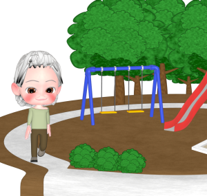 公園を散歩するおばあちゃんのイラスト