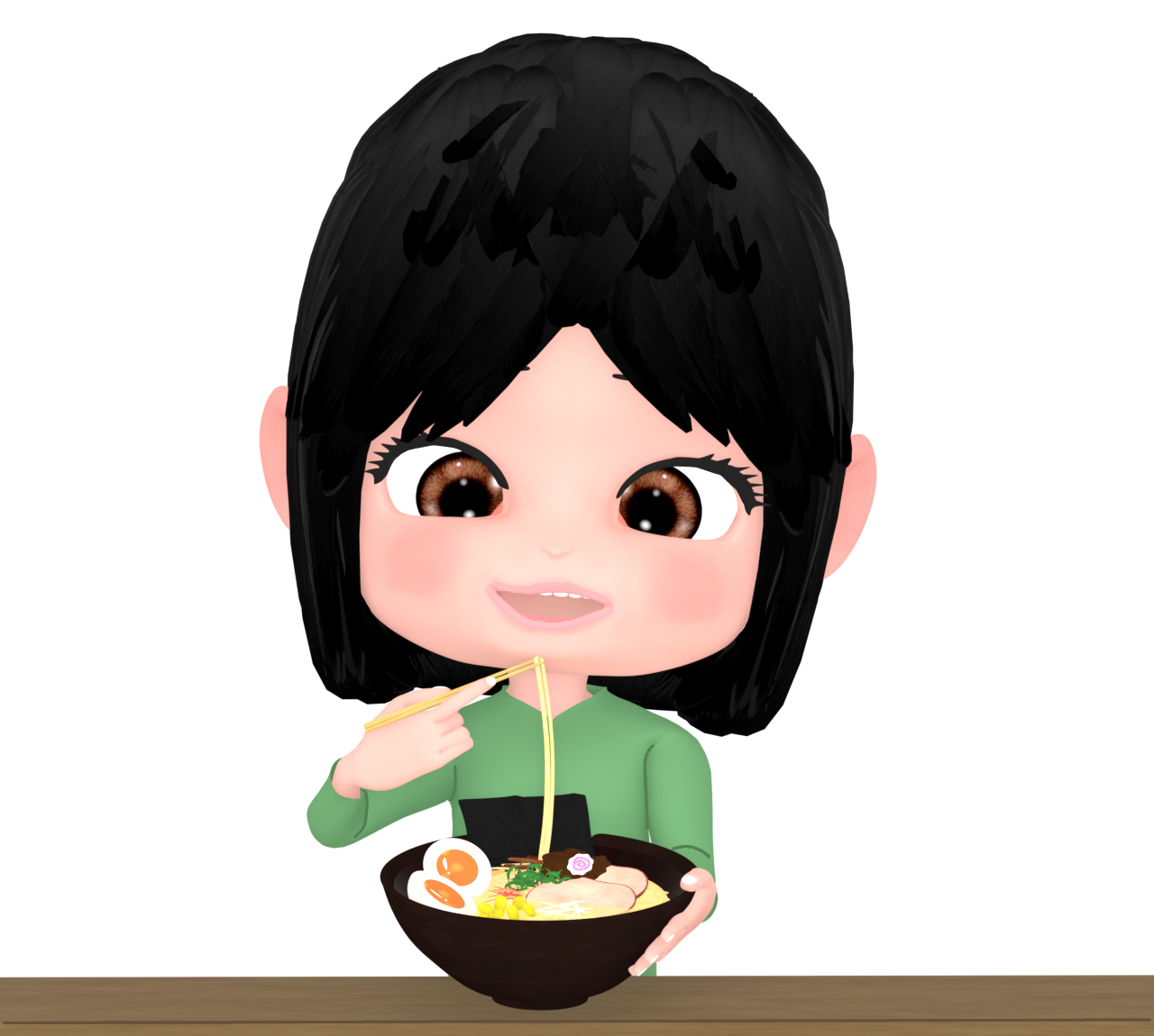 ラーメンを食べる女性のイラスト