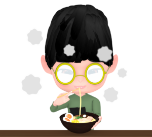 ラーメンで眼鏡が曇るイラスト