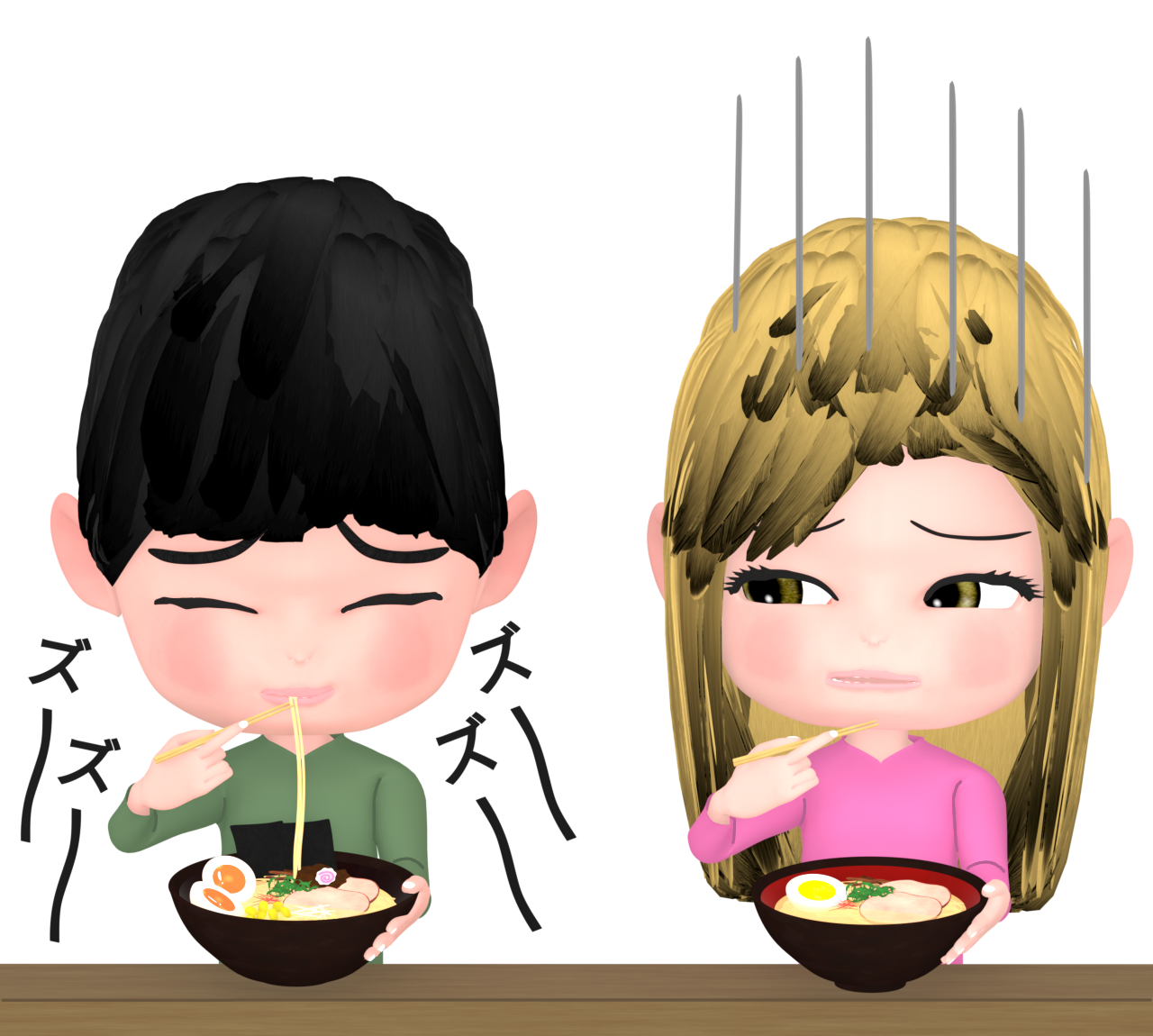 ラーメンをすする音が苦手な人のイラスト