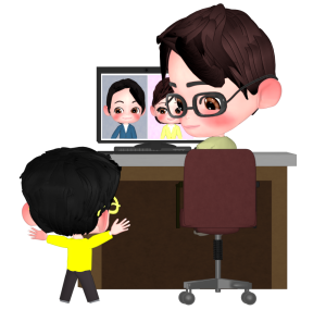 リモート会議中に子供が映るイラスト