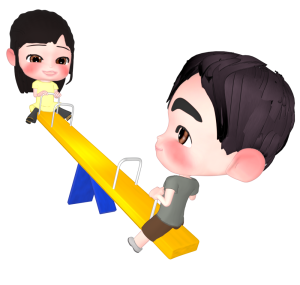 シーソーで遊ぶかわいい子供のイラスト
