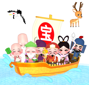 七福神をのせた宝船のイラスト