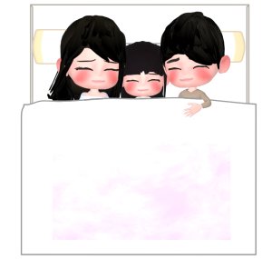 川の字で寝る親子のイラスト