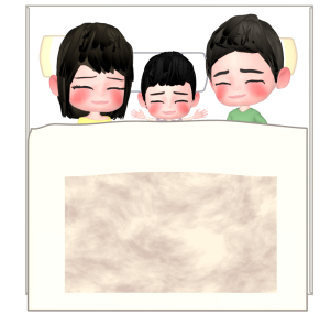 川の字で寝る家族のイラスト