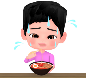 激辛ラーメンを食べる人のイラスト