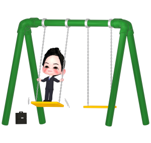 ブランコに乗る元気なサラリーマンのイラスト