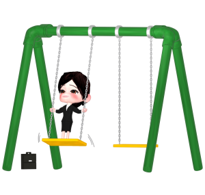 ブランコに乗る楽しそうな女性会社員のイラスト