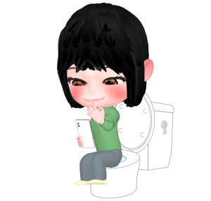 トイレでスマートフォンを見る女性のイラスト