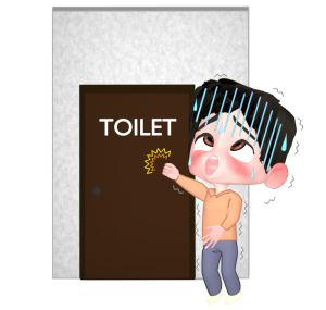 トイレの順番待ちをする人のイラスト