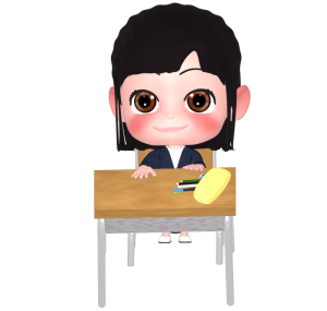 筆記用具と女の子のイラスト