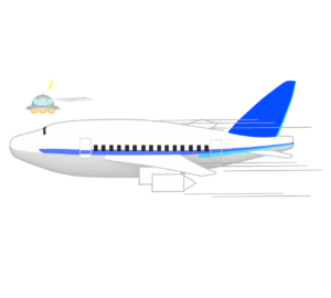 飛行機と並んで飛ぶUFOのイラスト