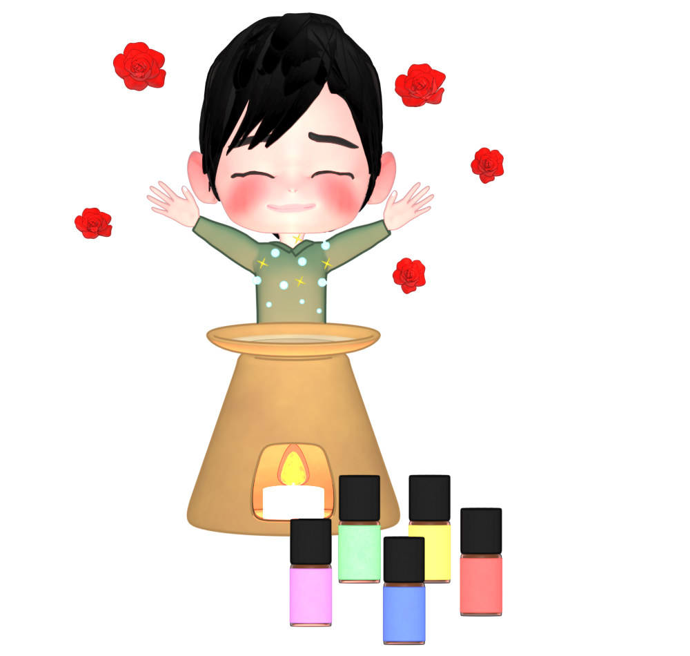 アロマの香りで癒される人のイラスト