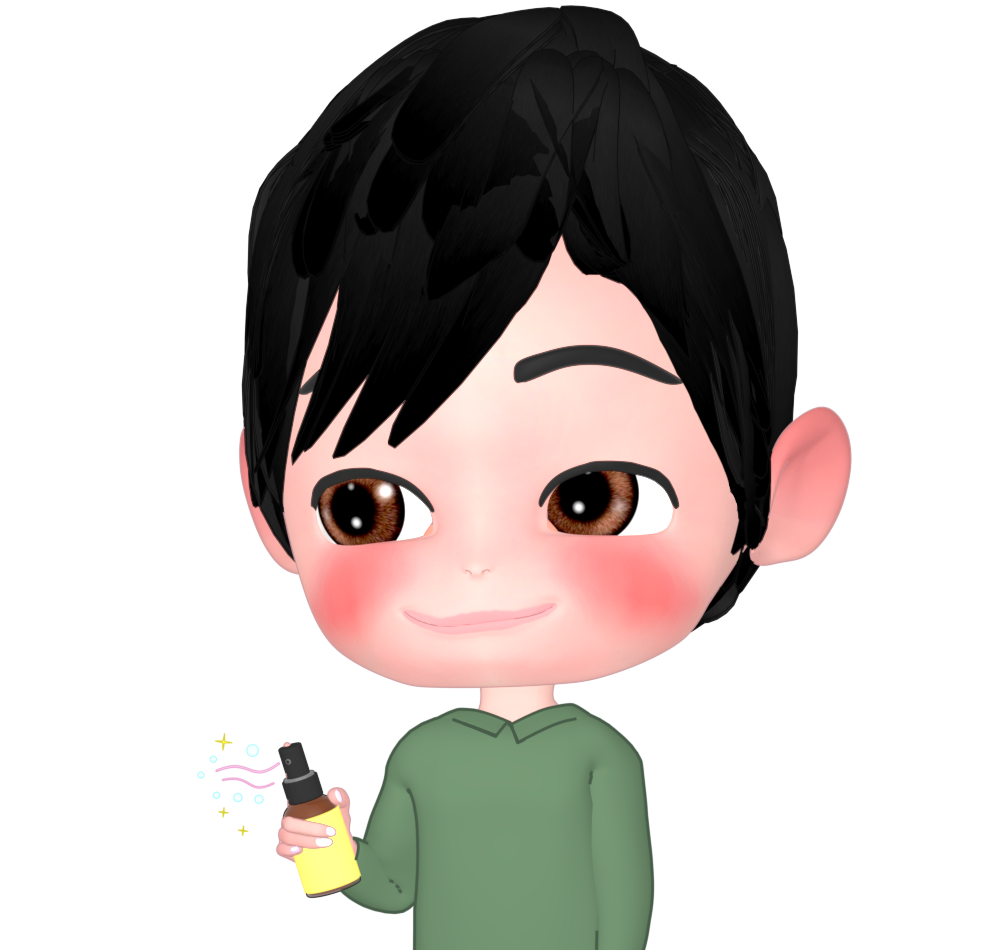 アロマスプレーで香りを楽しむ人のイラスト