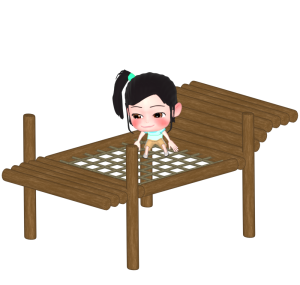 アスレチックのネットで遊ぶ女の子のイラスト