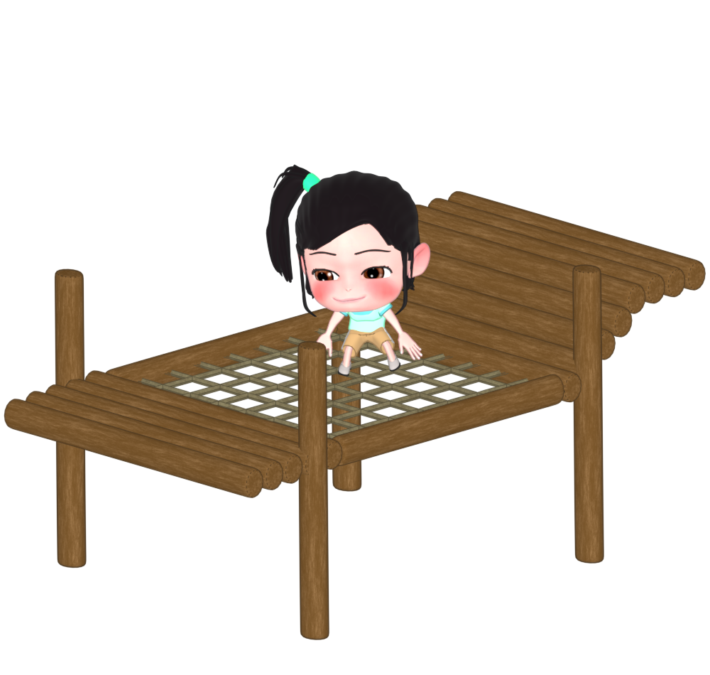 アスレチックのネットで遊ぶ女の子のイラスト