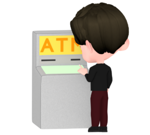ATMを利用する男性のイラスト