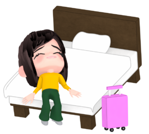 ベッドでくつろぐ旅行者のイラスト