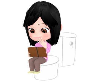 本をトイレで読んでいる女性のイラスト
