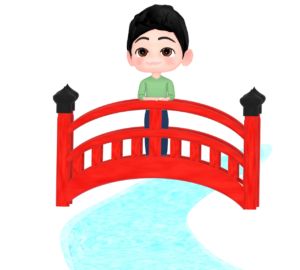 橋を渡る人のイラスト