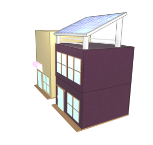 建物の屋上にある太陽光パネルのイラスト