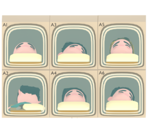 カプセルホテルで寝る人のイラスト