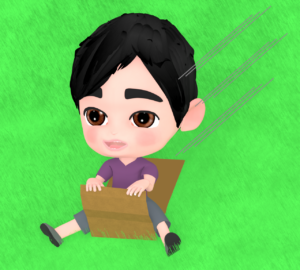 ダンボールで芝すべりのイラスト