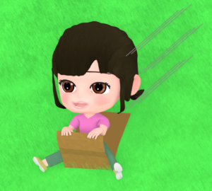 段ボールで芝すべりをする女の子のイラスト