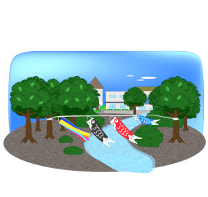 鯉のぼりの川渡しのイラスト